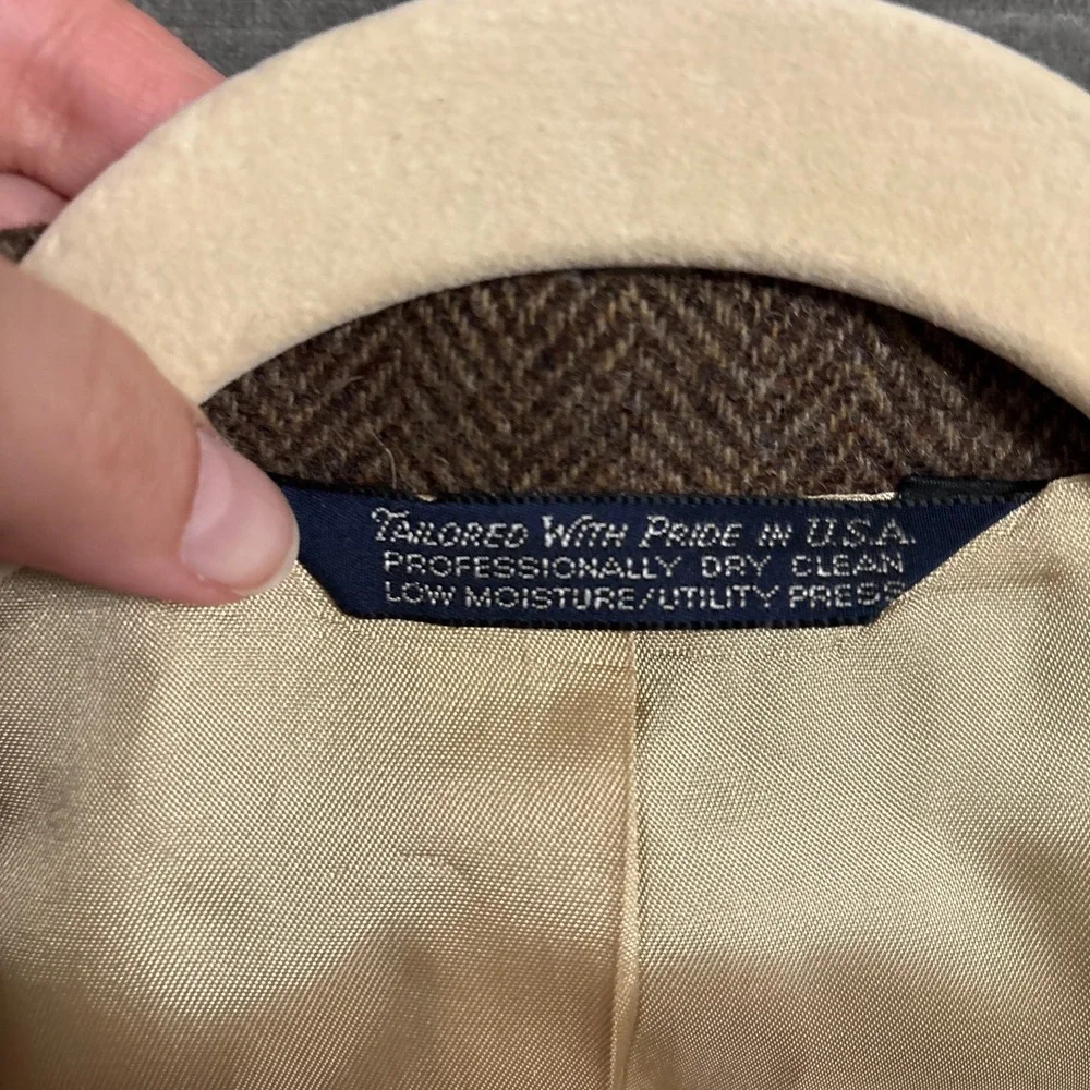 Vintage Land End Sport Coat 44L Brown Lambswool Herringbone Tweed Blazer USA 46L - Picture 10 of 12